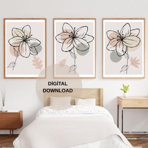 Boho Abstract Wall Art Prints Set of 3 - Mid Century Modern Digital Download Art for Home Decor, Gift for Home