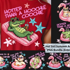 Hot Girl Summer Animals PNG Bundle, Funny Pool Float Animals, Cute Retro Cartoon Designs, Sloth Duck Frog Cat Cow, Sublimation PNG Download