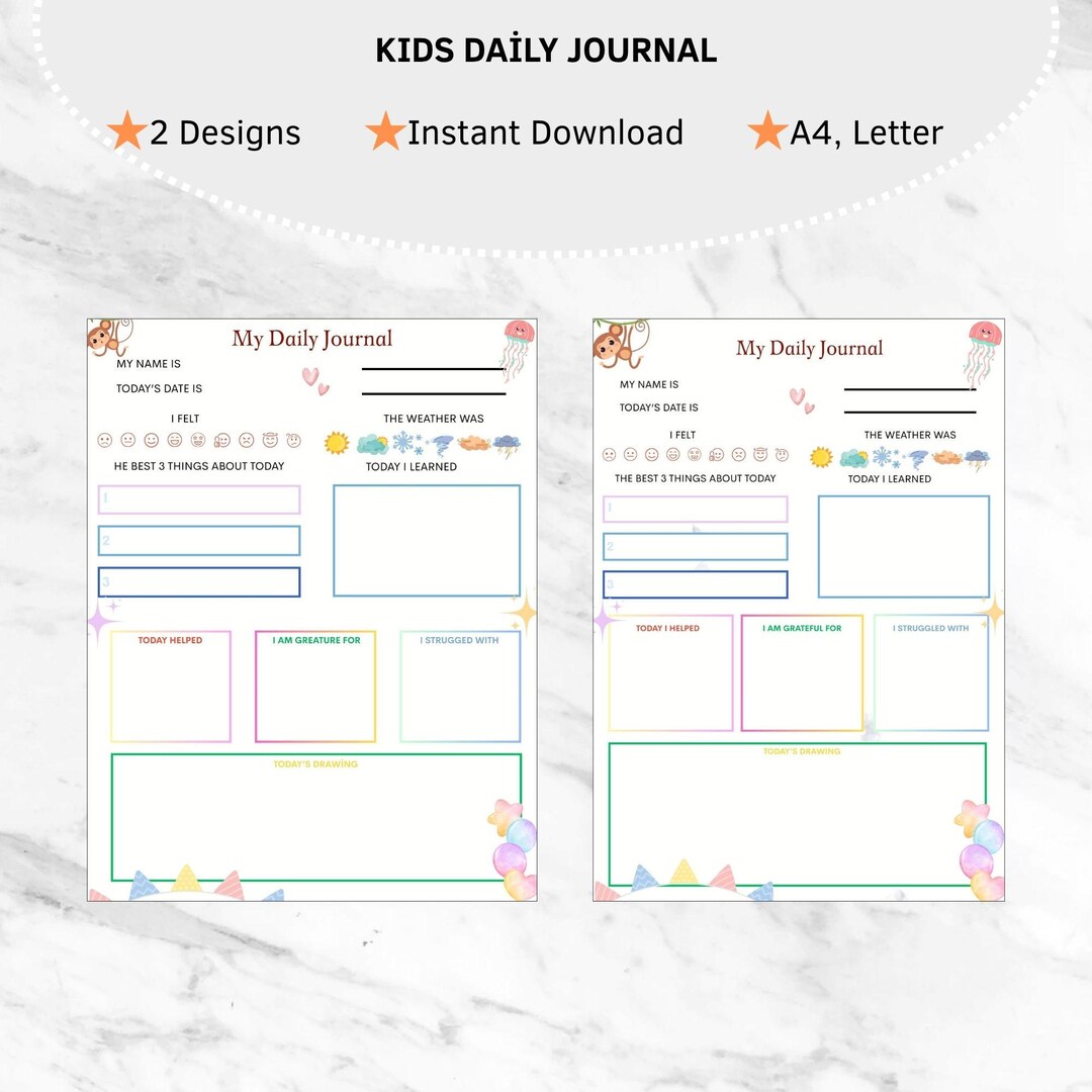 Kids Daily Journal Printable | Drawing & Writing Activity Pages ...