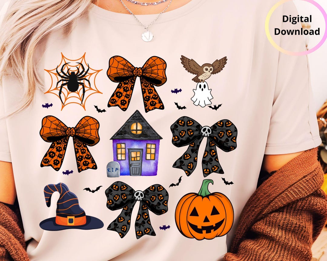 Cute Halloween Bow Clipart Set | Spooky Bows and Icons PNG | Girly ...