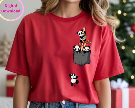 Pocket Panda PNG – Cute Kawaii Bamboo Pocket T-Shirt Sublimation Design, 300 DPI Transparent, Digital Download
