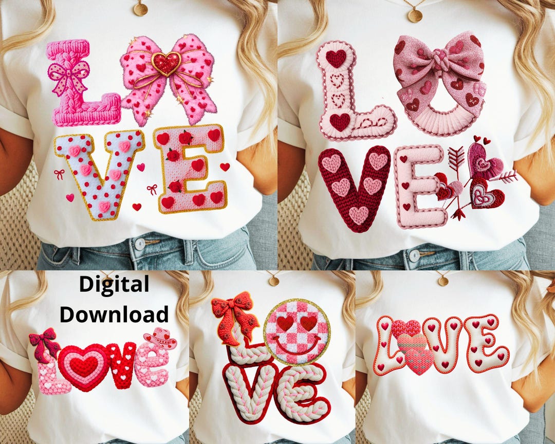 Valentines Day PNG Bundle Faux Yarn Latch Hook Yarn Bow Coquette ...