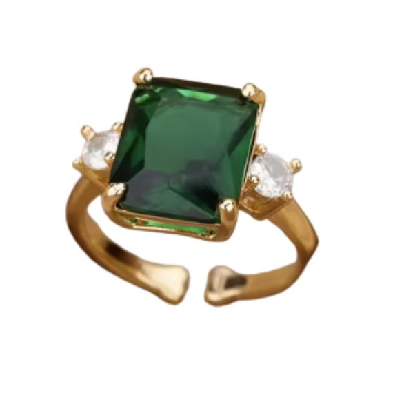Emerald Green Rectangular Stone Adjustable Ring, … - image 3