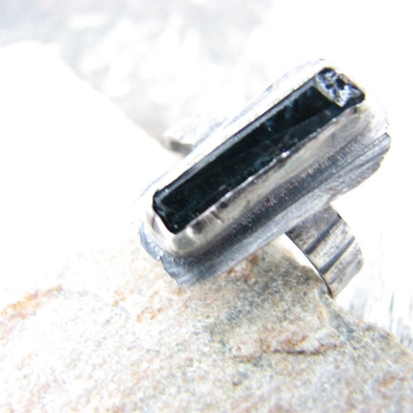 Blue Tourmaline Ring Size 7 Natural Blue Indicolite Tourmaline Crystal Raw Gemstone Specimen Sterling Silver Ring Size 7