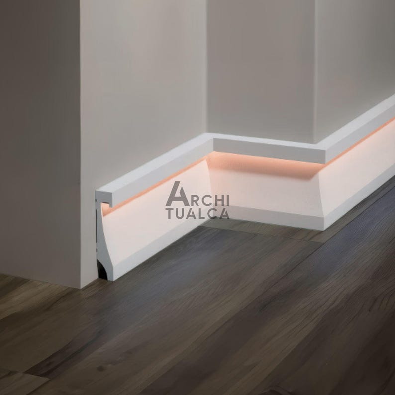 Modern Baseboard With LED Duct – Paintable Skirting Trim – Compatible ...