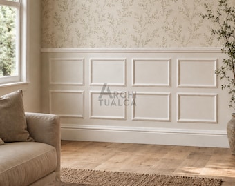 Wainscoting Wall Panel Kit – Peel & Stick Half Wall Molding – Pre-Cut Decorative Trim