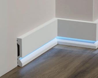 Zócalo pintable con conducto LED / Moldura de zócalo moderna para pared y suelo / Sin LED incluido