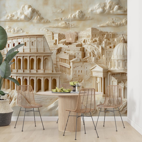3D Roman Architecture Wallpaper – Embossed Neoclassical Wall Mural