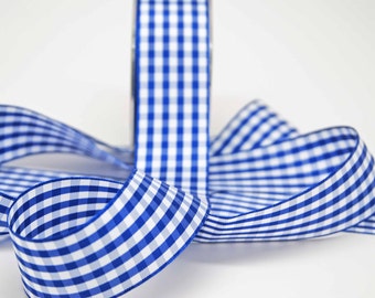 1.5” ROYAL BLUE//WHITE GINGHAM CHECK PLAID WIRED EDGE RIBBON 1 metre 38mm