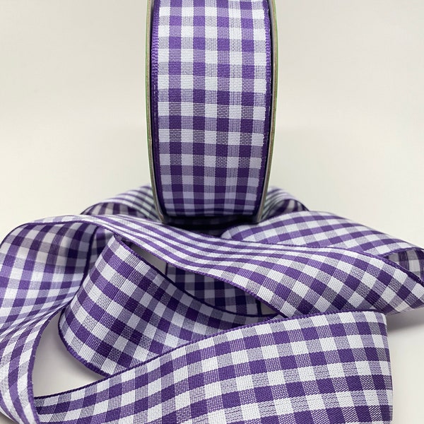 Gingham Ribbon -- 1.5 inches -- Purple with White