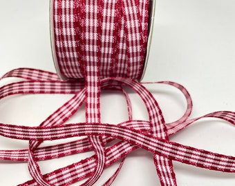 Grosgrain Solid Check Ribbon -- 3/8 inch -- Deep Red White