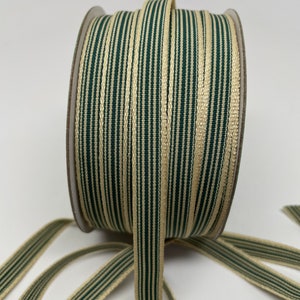 Gestreiftes Ripsband -- 3/8 Zoll -- Waldgrün Tan natürlich