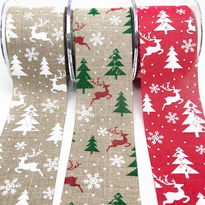 Reindeer Tree Snowflake Faux Jute Ribbon -- 3 yards - 2 1/2 Inch -- Winter Holiday Christmas