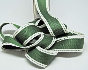 Solid Color Band Ribbon with Stitched Edge -- 1 inch -- Olive Green Cream -- 2 yards