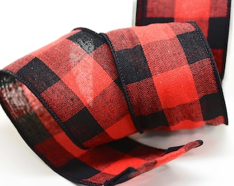Buffalo Plaid Ribbon -- 2.5 inch -- Wired -- Red Black 1 yard
