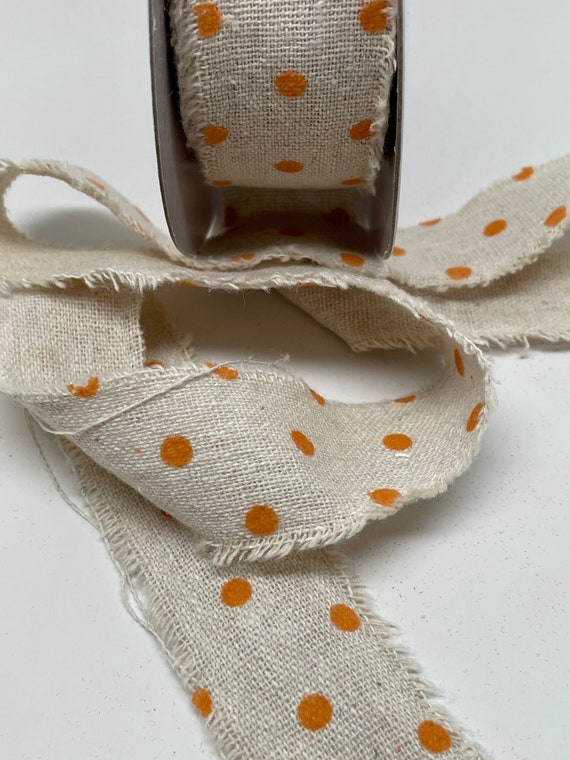 BULK Orange Polka Dot Burlap Ribbon 5 Yards 1 1/2 Inch Pumpkin Brown  Holiday Fall Autumn 