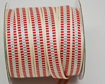 Candy Cane Stripe Cotton Silver Lurex Ribbon -- 1/2 inch -- Christmas Holiday