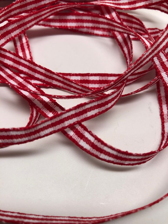 Solid Check Ribbon 1/4 Inch Red White 