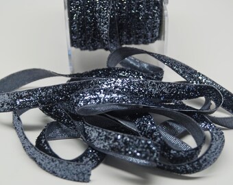 Velvet Metallic Trim -- 3/8 inch -- Pewter -- Gray Glitter Nylon Ribbon