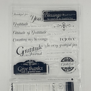 DESTASH PaperTrey Ink - Diario de gratitud - Juego de sellos transparentes Bendiciones Dar gracias Agradecido