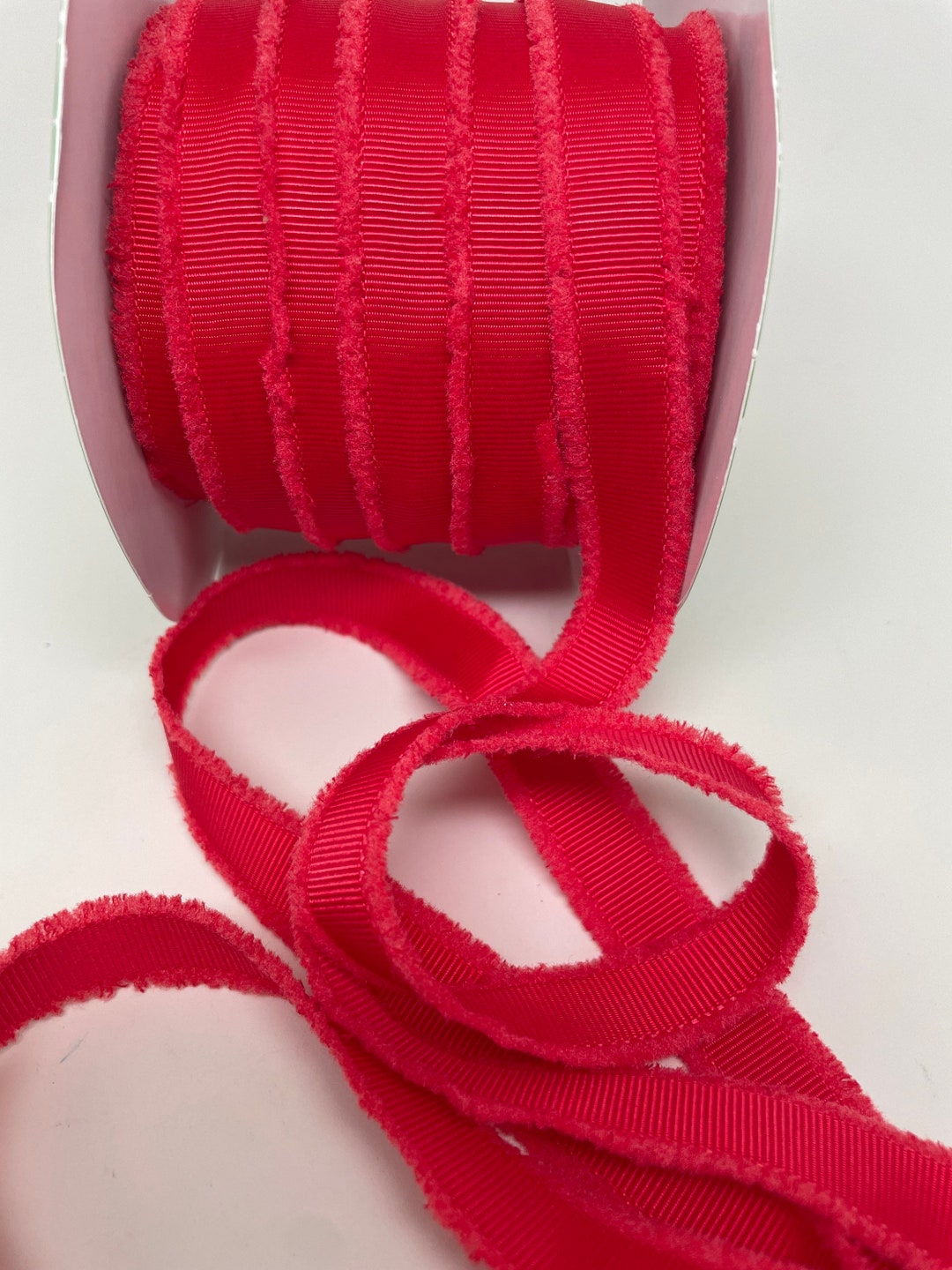 Party Ribbon Fuzz Fuzzy Grosgrain Ribbon 5/8 Inch -- Red -- Rustic Edge 3 Yards - Etsy