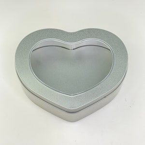 BLANK - Metal Heart Window Tin - Silver - Ready to Decorate -  DIY - wedding valentines class treat bridal shower party favor