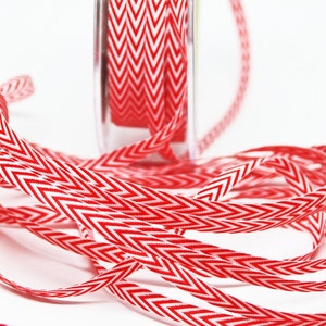Striped Chevron Twill Ribbon -- 1/4 inch -- Red White