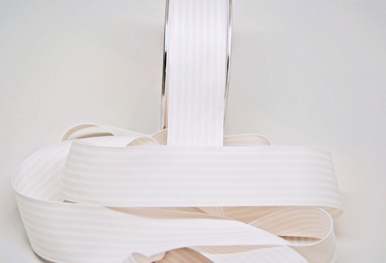 Striped Grosgrain Ribbon 1.5 inches White Cream Ivory image 1