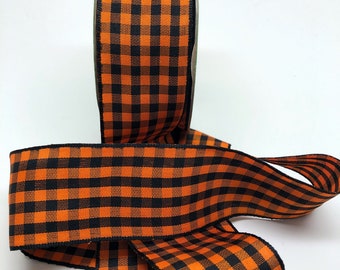 Gingham Ribbon -- 1.5 inches -- Orange with Black