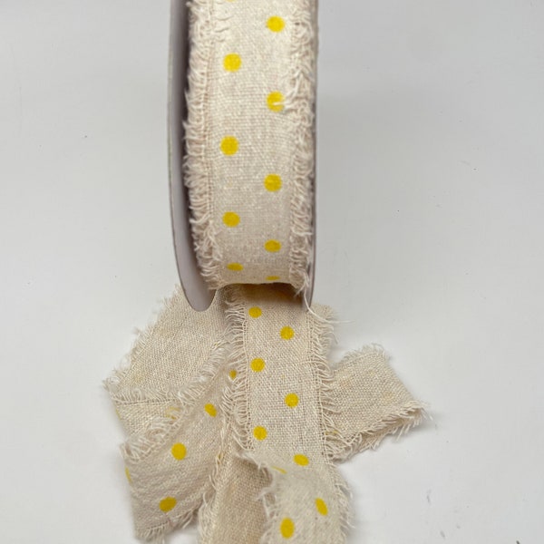 BULK Yellow Polka Dot  Burlap Ribbon -- 5 yards - 1 1/2 Inch -- Sunny Yellow Spring Summer Wreath