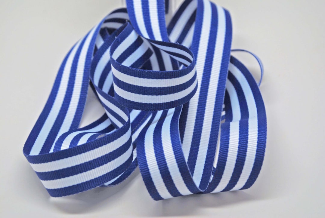 Grosgrain Horizontal Stripe Ribbon -- 7/8 Inch -- Royal Blue White - Etsy