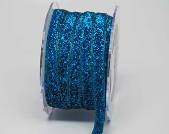 Velvet Metallic Trim -- 3/8 inch -- Turquoise Sparkle -- Teal Blue Glitter Nylon Ribbon