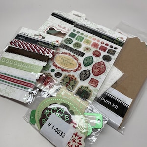 DESTASH -- NEW -- s.e.i -- Chipboard Album Kit, Accent, Ribbon, Sticker, and Chipboard BUNDLE -- Christmas Mint