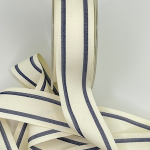Cotton Stripe Ribbon 1.5 inch -- Natural Navy -- Off White Navy Blue Cream