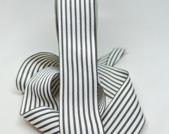 Striped Grosgrain Ribbon -- 1.5 inches -- Charcoal Gray and White