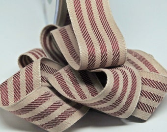 Woven Stripe Ribbon -- 1.25 inches -- Burgundy Kraft Brown