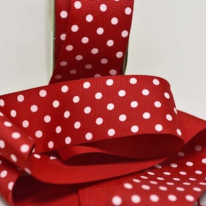 Dotted Grosgrain Ribbon -- 1.5 inches -- Bright Red with White Dots