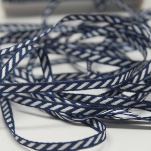 Solid Diagonal Stripe Ribbon -- 1/8 inch -- Navy Blue White Stripe