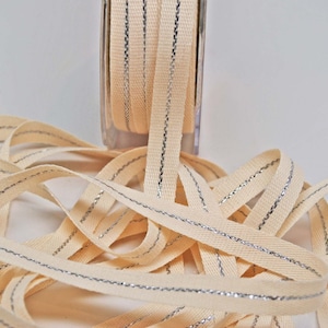 Metallic Canvas Ribbon -- 3 / 8 inches -- Silver Natural/Cream 2 yds