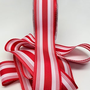 Grosgrain Ticking Stripe Ribbon -- 1 & 1 / 2 Zoll -- Rot / Weiß -- 3 Meter