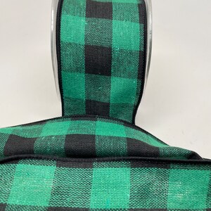 Buffalo Plaid Ribbon -- 2.5 inch -- Wired -- Green Black 1 yard