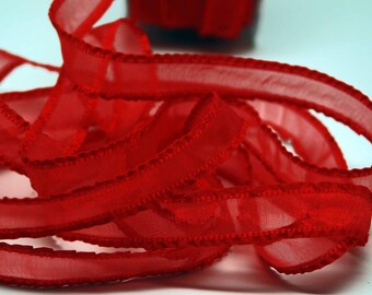 Sheer Ruffle Ribbon 5/8 inch  --  LipStick Red -- Bright Red Holiday