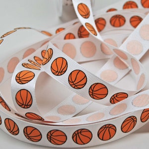 Cinta de grogrén con estampado de baloncesto, 3/4 de pulgada, color blanco, 2 yardas