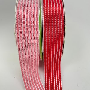 Thick Woven Striped Ribbon -- 1 inch -- Red Pink -- 3 yards