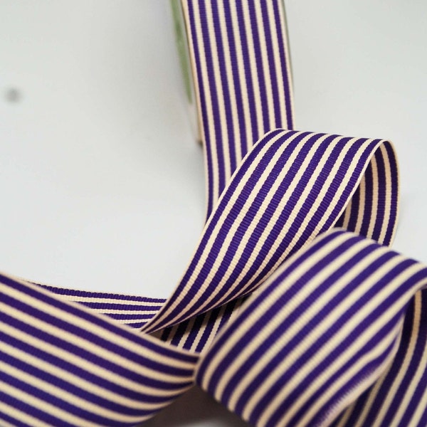 Striped Grosgrain Ribbon -- 1.5 inches -- Grape Cream Purple