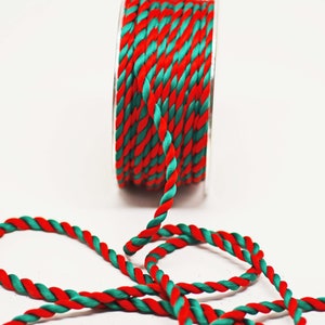 Cuerda retorcida de rayas navideñas - Verde rojo - 1/4 de pulgada - Verde rojo navideño - 3 yardas