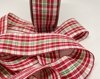 Gingham Ribbon -- 1.5 inches -- Red Green and White