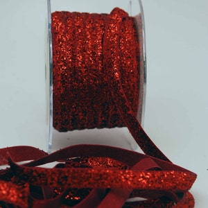 Velvet Metallic Trim -- 3/8 inch -- Ruby Red Slippers -- Red Glitter Nylon Ribbon