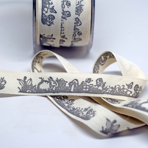 Spring Easter Print Cotton Canvas Ribbon -- 3/4 inch -- Bunny Flowers