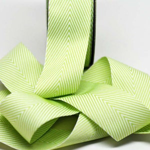 Striped Chevron Twill Ribbon -- 1 1/2 inch -- Limeade White 1.5 inch